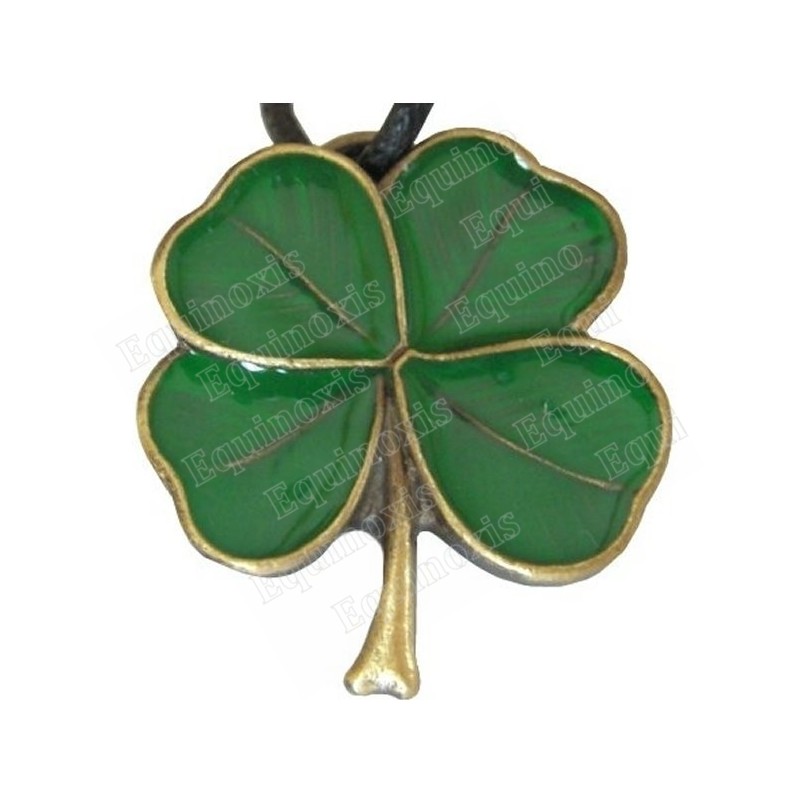 Colgante céltico – Trébol de cuatro hojas esmaltado verde – Bronce envejecido