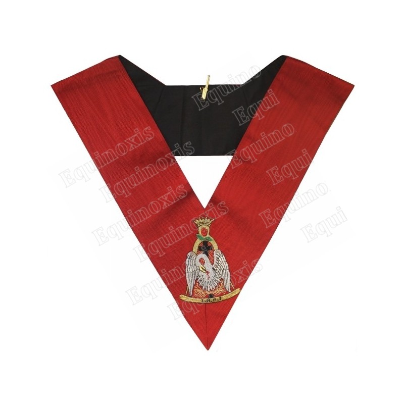 Collar masónico muaré – REAA – 18° grado – Soberano Príncipe Rosacruz – Pélican – Bordado a máquina