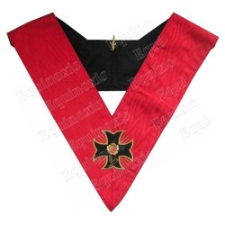 Collar masónico muaré – REAA – 18° grado – Soberano Príncipe Rosacruz –  Croix pattée simple – Bordado a máquina