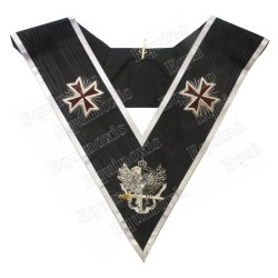 Collar masónico muaré – REAA – 30° grado – Très éminent Commandeur – Cruz templarias y águila bicéfala – Bordado a mano