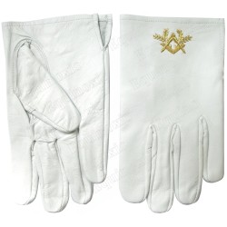 Gants maçonniques cuir blanc – Equerre et Compas dorés – Talla XL