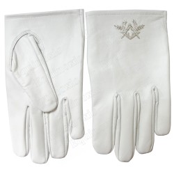 Gants maçonniques cuir blanc – Equerre et Compas blancs – Talla XL