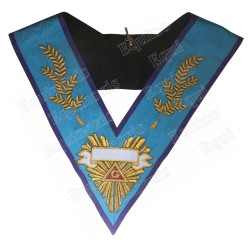 Collar masónico muaré – Menfis-Mizraim – Venerable Maestro – Acacia 108 hojas  + Nombre de la Logia – Bordado a mano