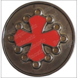 Pastillero de estaño occitano – Cruz occitana esmaltada roja