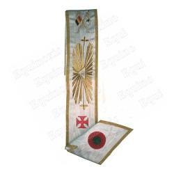 Banda masónica muaré – 33° grado du REAA – Gran gloria y cruz templaria – Bandera belga – Bordado a máquina