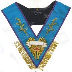 Collar masónico muaré – Menfis-Mizraim – Venerable Maestro – 108 hojas + Nombre de la Logia + demi-flecos – Bordado a mano
